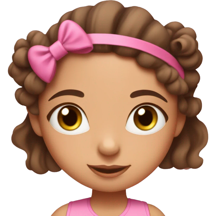 Brunette brow eyed girl with wavy hair in a cute hairstyle with a headband doing pilates in her pink set and on a pink mat emoji