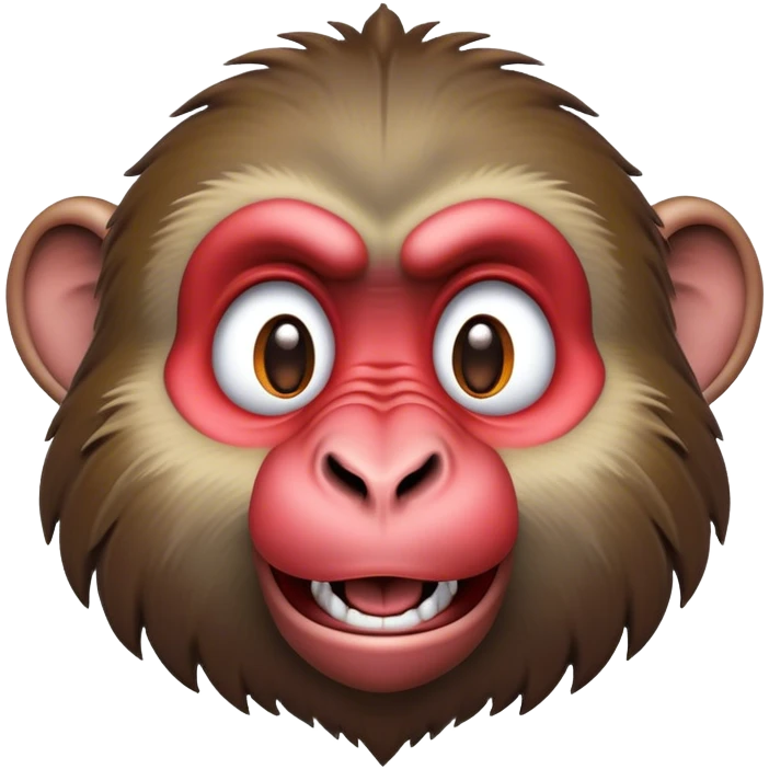 Cinematic Comical Baboon Portrait Emoji, Head tilted dramatically with an exaggeratedly amused expression, featuring a strikingly textured Fur of deep browns with wide, expressive eyes filled with playful disbelief, Simplified yet hilariously expressive features, highly detailed, glowing with a slightly sassy glow, high shine, dramatic yet playful, stylized with an air of cheeky mischief, bright and endearing, soft glowing outline, capturing the essence of a spirited and over-the-top baboon, so meme-worthy it feels like it could chatter its way into internet fame instantly! emoji