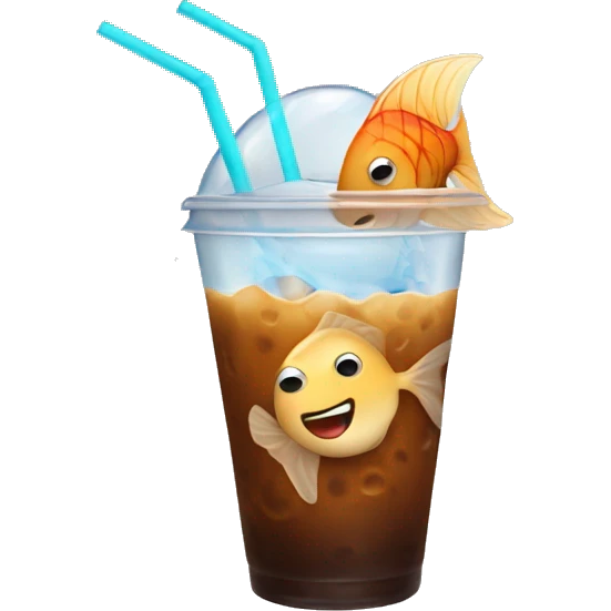iced coffee with fish emoji