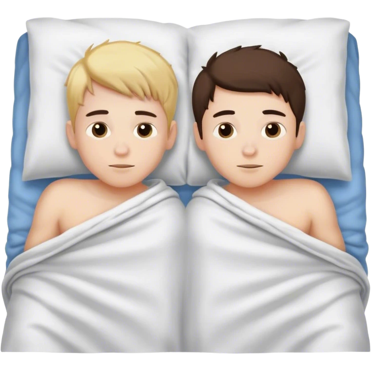 2 boys laying in one bed together under one blanket withour t shirts emoji