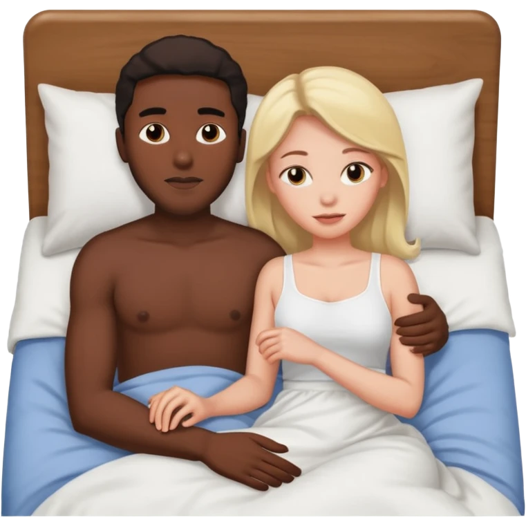 black male white female in bed having sex emoji