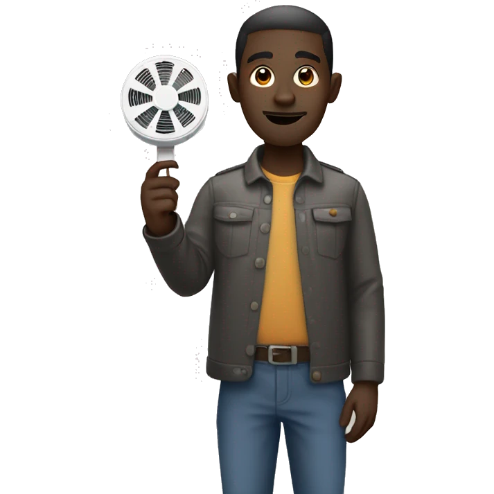 Dark skinned man holding circular Smoke detector emoji