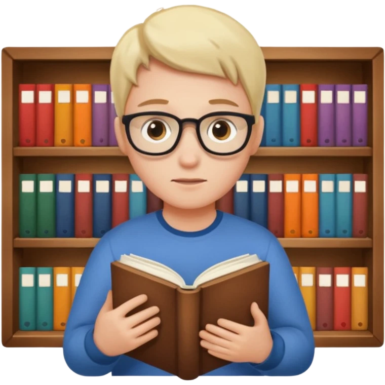 Людина дивиться на поличку з книгами emoji