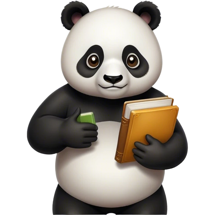 Panda shrugging his shoulders and hands with book in one hand and smartphone in the other emoji