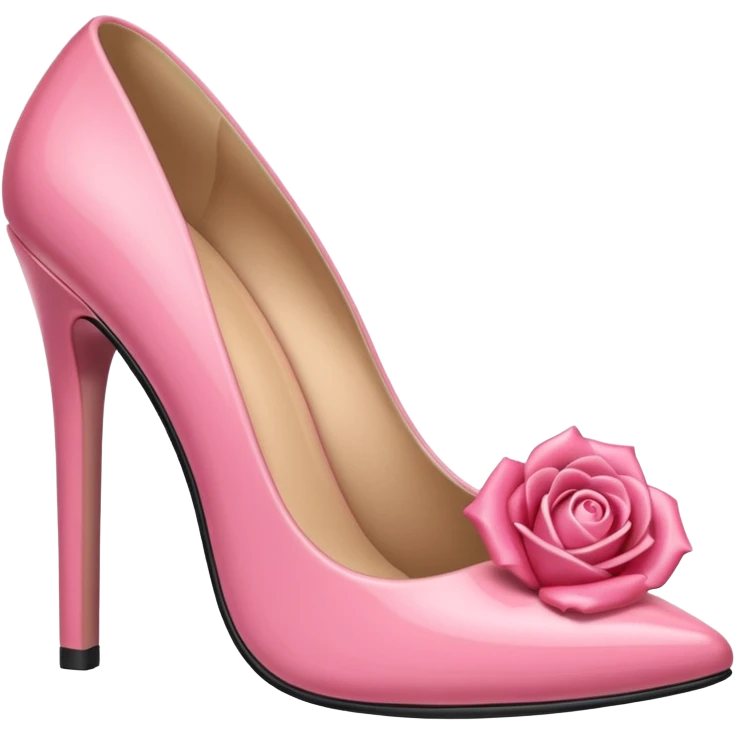 A 3D cartoon rose-pink high heel shoe with glossy finish and slim heel, elegant and feminine, isolated on plain background, Memoji-style. emoji