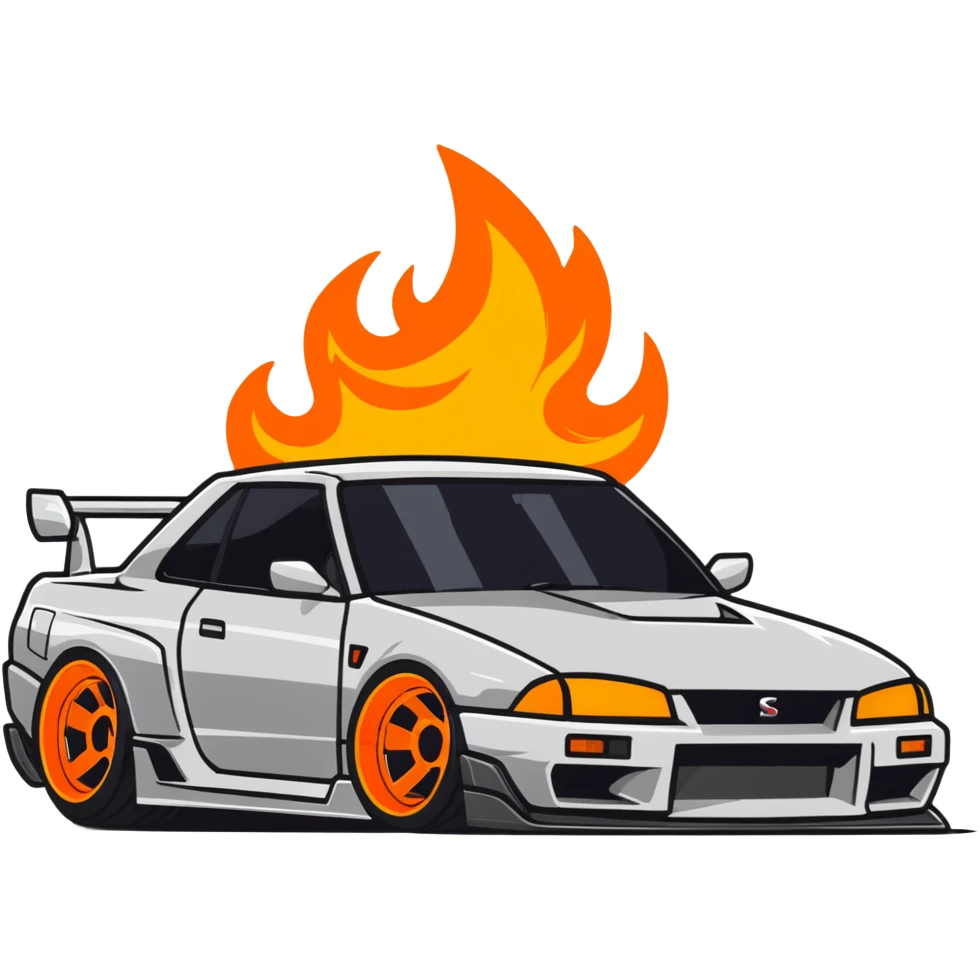 nissan skyline with big flames emoji