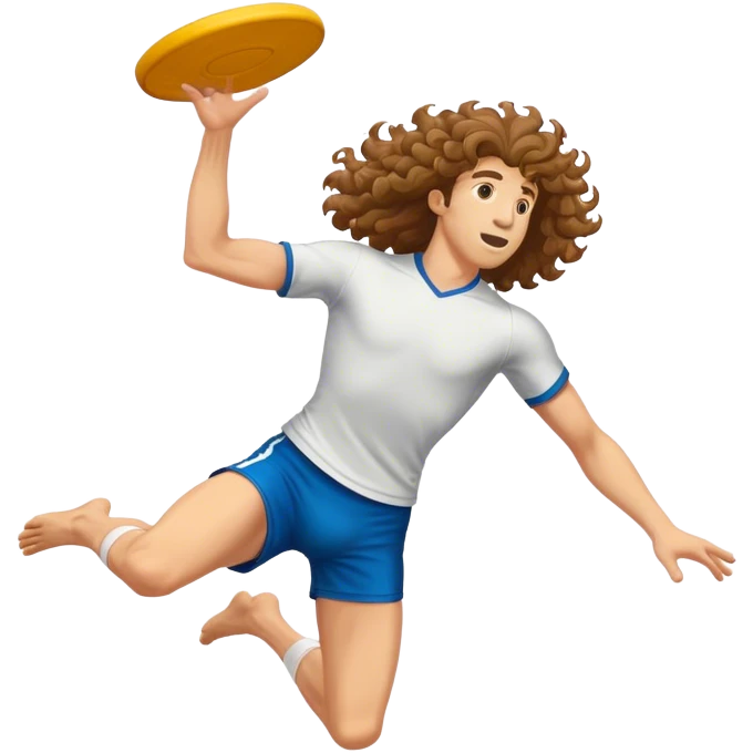 an ultimate frisbee player (with long, curly hair) leaping to catch the disc high in the air emoji