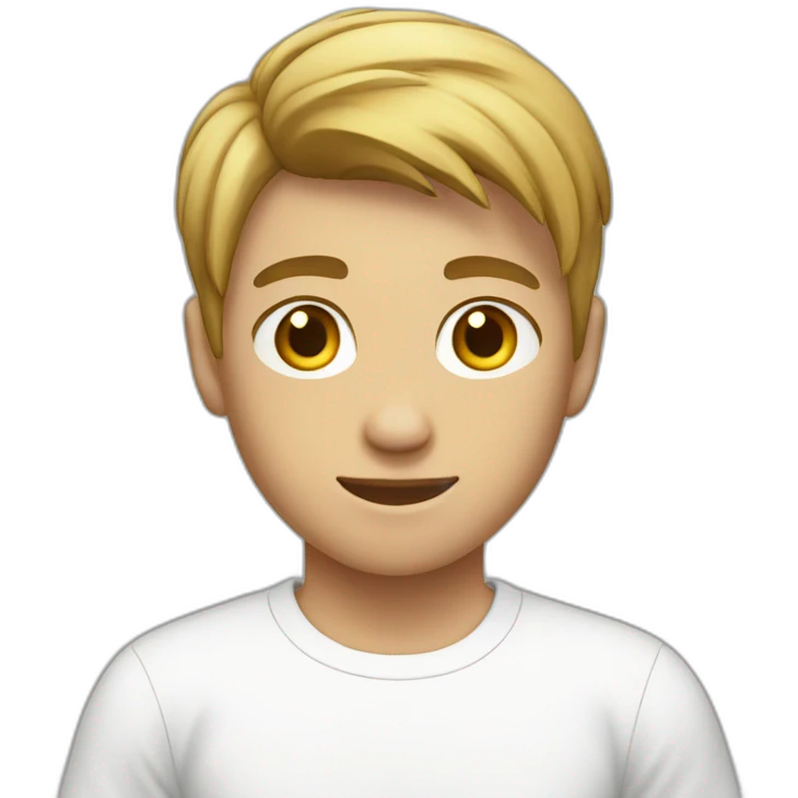 Teenage boy in white t-shirt with short boxer hair emoji