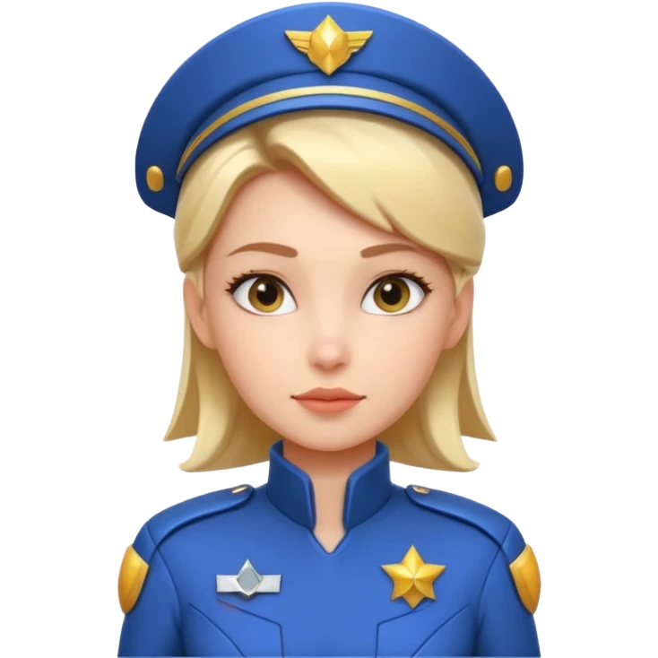 cute female spaceship captain portrait, head and shoulders only, futuristic uniform, captain badge, confident expression, 3D cartoon, mobile game icon style, clean background, no text, no watermark
 emoji
