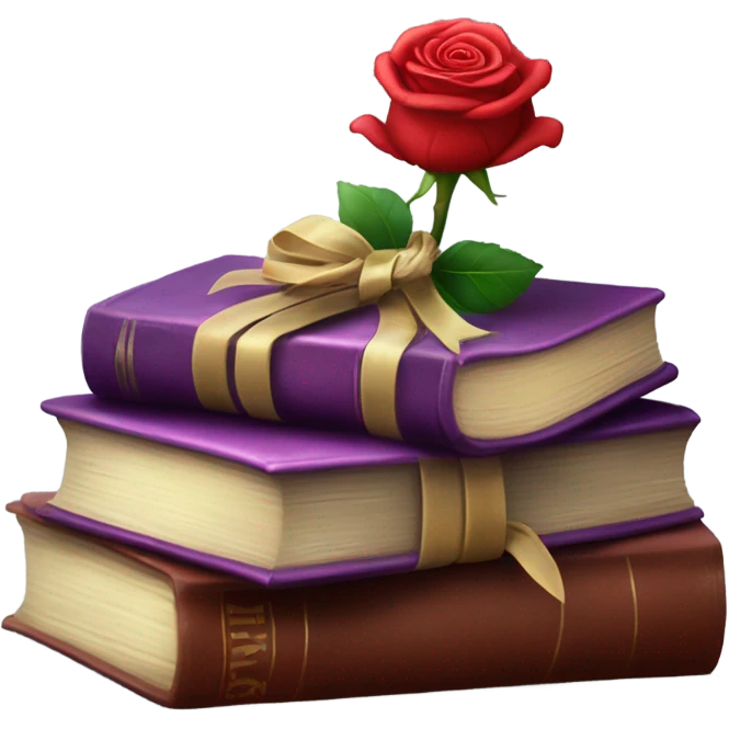 Bundle of books tied with ribbon and rose emoji
