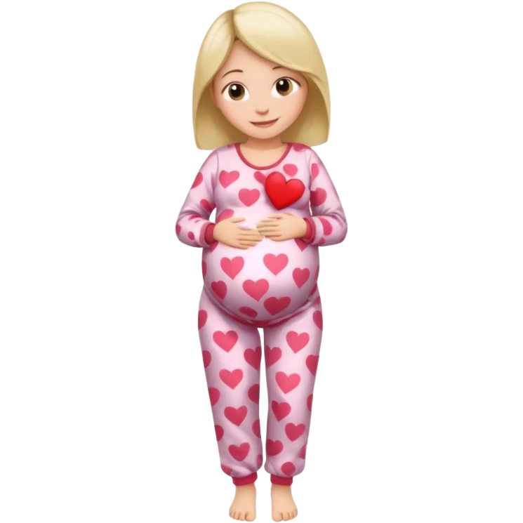 беременная девушка в полный рост в пижаме c сердечками emoji