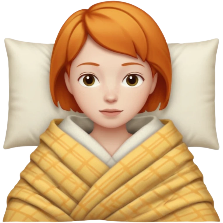 ginger woman short hair bed cuddle blanket  emoji