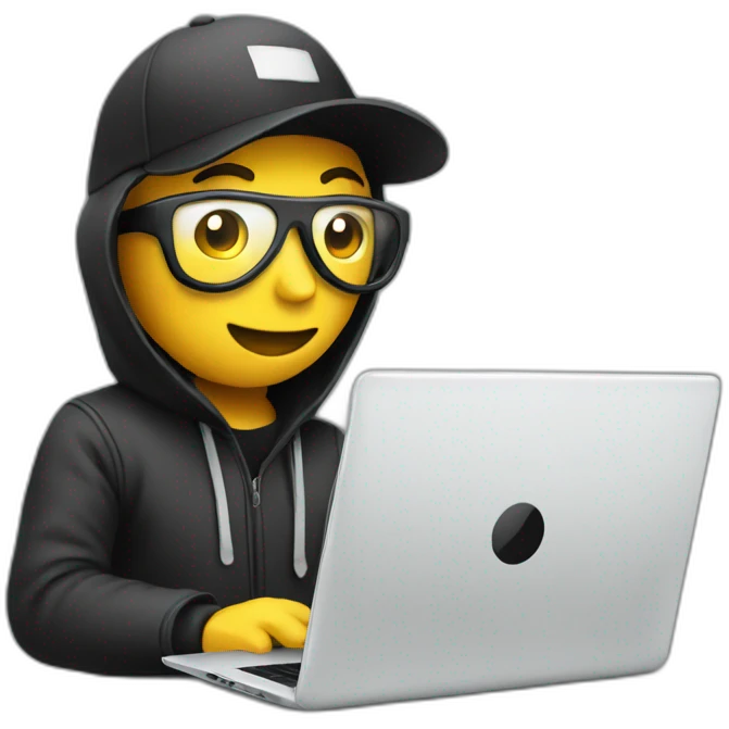 Hacker wearing a cap using laptop emoji