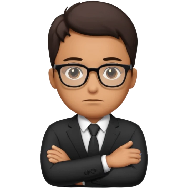 Illustrate Gustavo in a business suit with glasses, hands folded & serious gaze. emoji