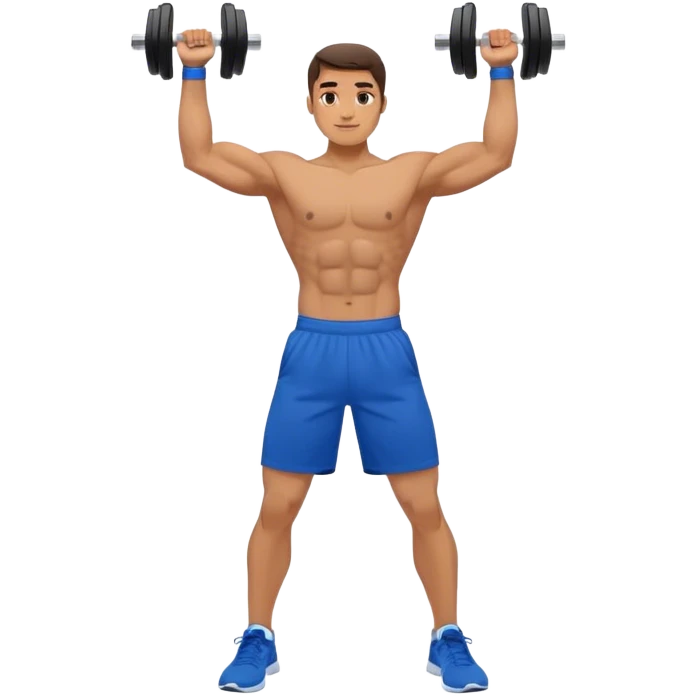 man with blue shorts doing dumbbell lateral-raise (T-pose) side-deltoid exercise emoji