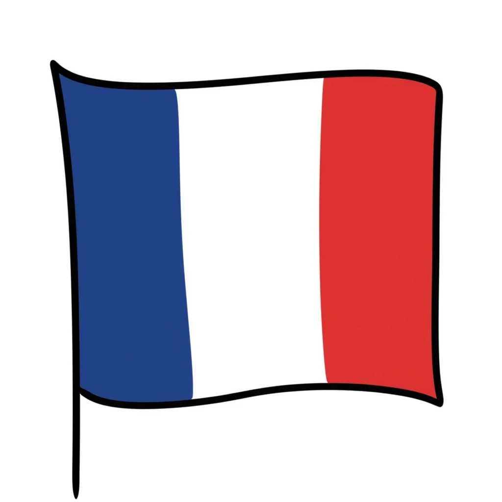 hand-drawn doodle style French flag with blue, white, and red vertical stripes emoji
