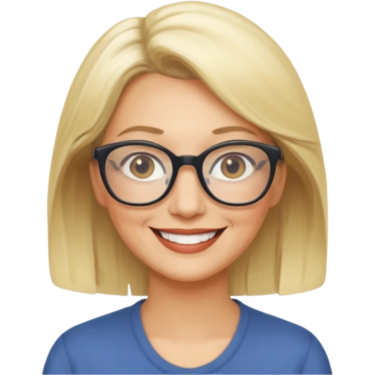 side profile of an attractive older blonde woman with glasses, smiling emoji