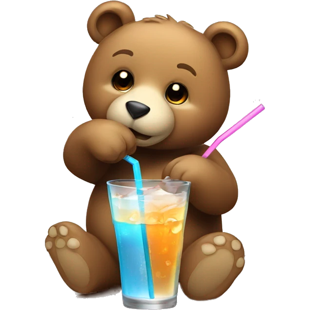 Cute bear grabbing a glass of drink with a straw emoji
