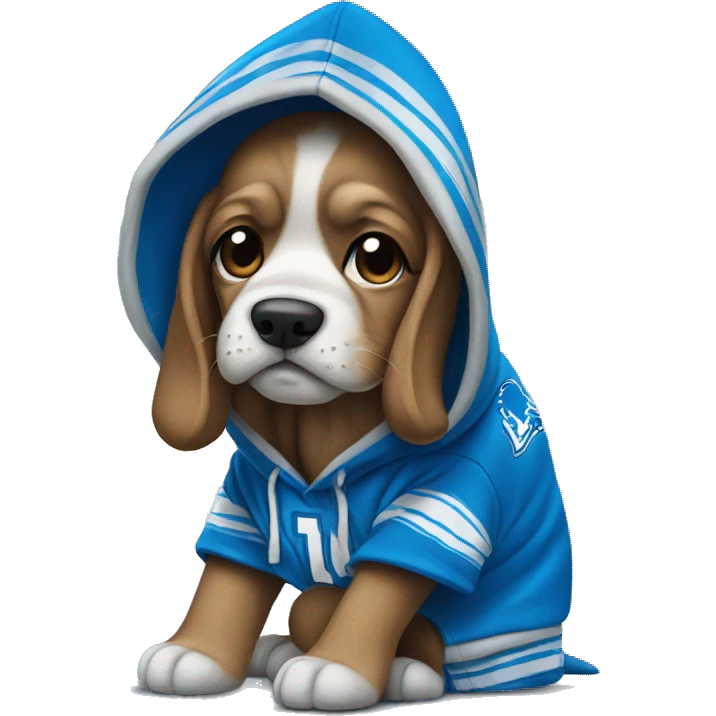 Dog wearing a Detroit lions hoodie  emoji