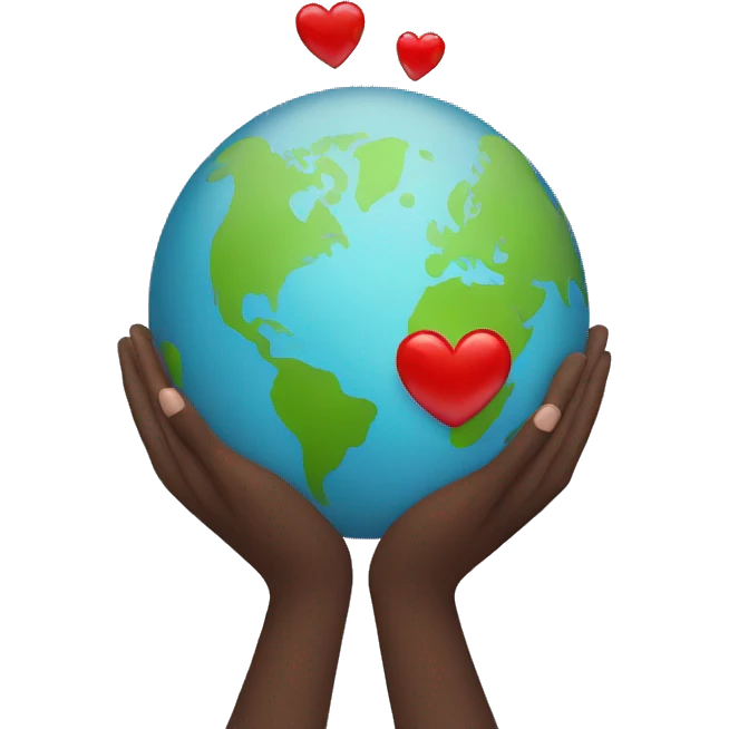 hands holding earth with red heart emoji