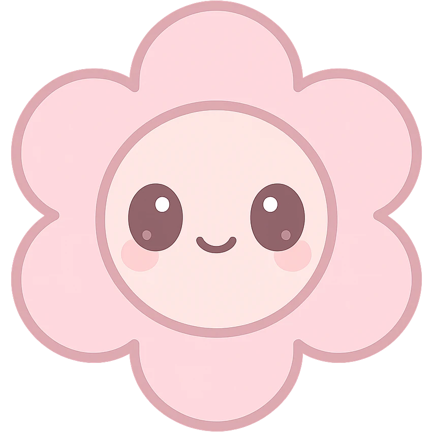 kawaii style icon of a pink flower with a cute face, soft pinks emoji