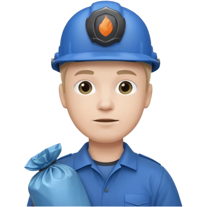 blue garbage man with blue helmet holding garbage  emoji