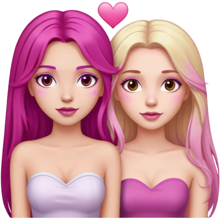 gorgeous pale girl with long magenta hair latina makeup next to a gorgeous girl with blonde hair brown eyes and a light pink heart above them both wearing tube tops emoji
