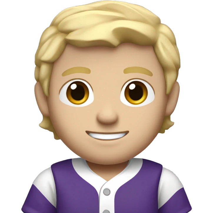 baseball card character. white male. blonde hair letter C logo. Purple and white uniform.  emoji