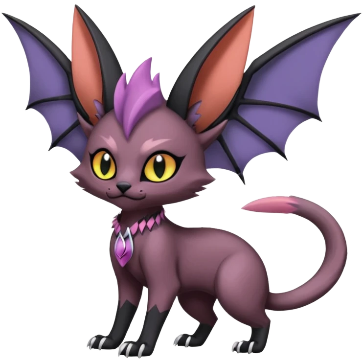 dark edgy dull pointy edgy Noivern-Noibat-Purloin-Torracat-Lykoi-Caracal-cat-Fakemon-fusion-hybrid-creature, with ear-bat-wings on head emoji