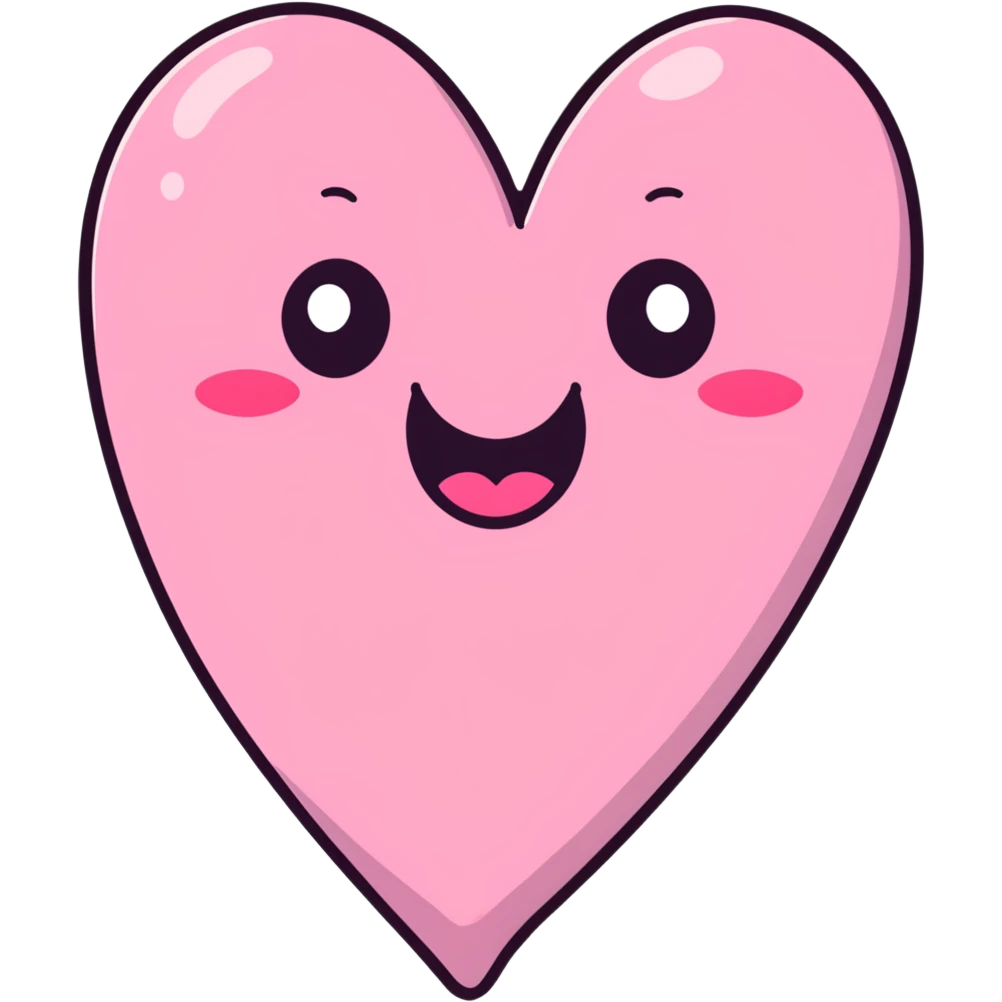 An adorable pink heart character with eyes and a smiling mouth, where the top heart lobes are plump and shaped like butt cheeks emoji