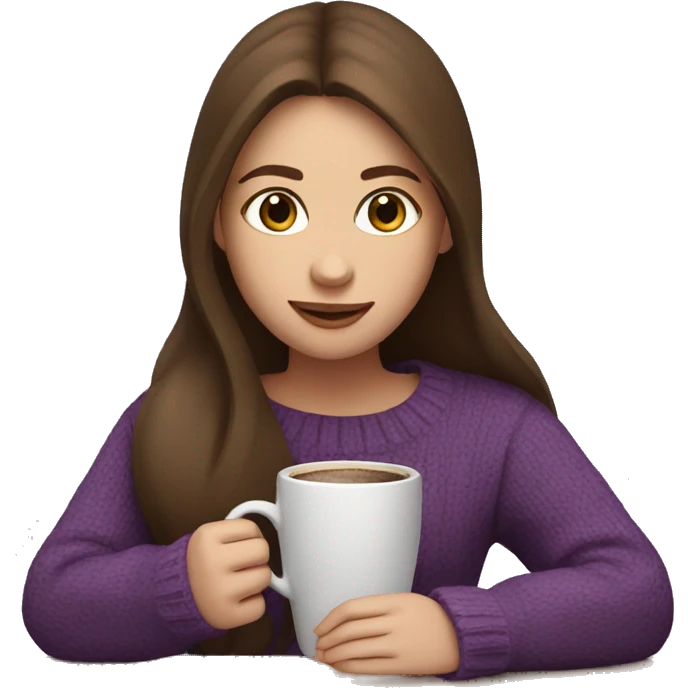 Girl with brown hair in a purple sweater drinking coffee emoji
