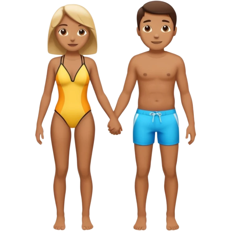 pareja en bañador, dados de la mano emoji