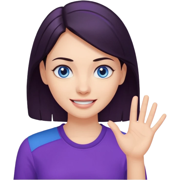 Grinning dark hair woman with blue eyes, wearing purple shirt - explaining something with her hand

 emoji