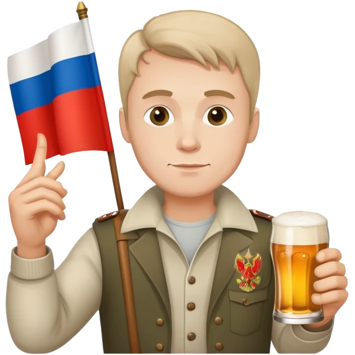 Russian man with russian flag holding a beer and a cigarette emoji