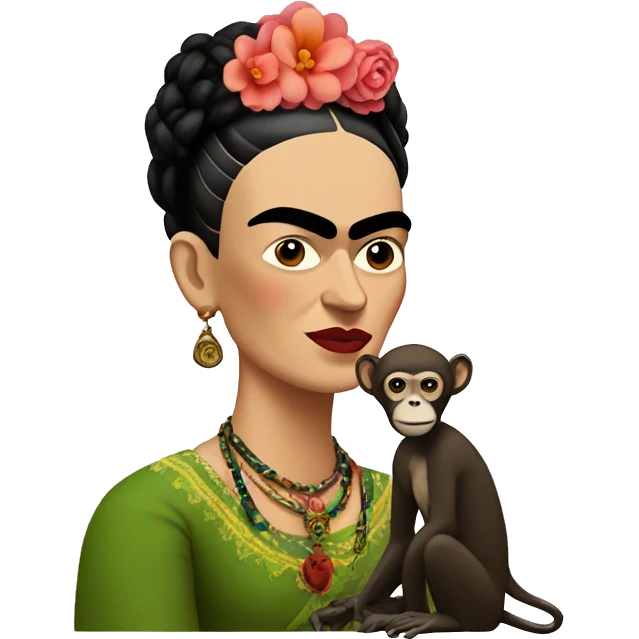 Frida Kahlo with a monkey emoji