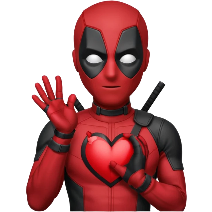 Deadpool making a heart shape with his hands, winking emoji