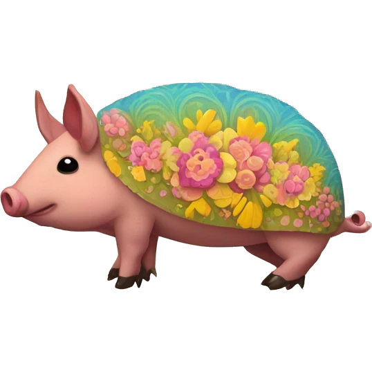 retro groovy hippie floral patterns on a pig armadillo centipede emoji