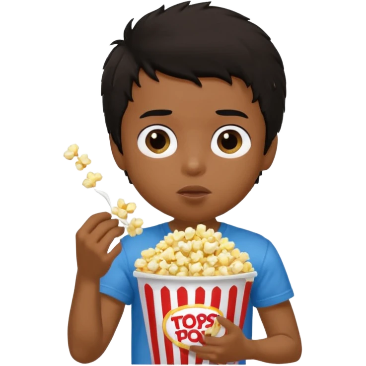 generate a pretty tan bratz boy with a brown tshirt on. eating a popcorn. messy black hair emoji