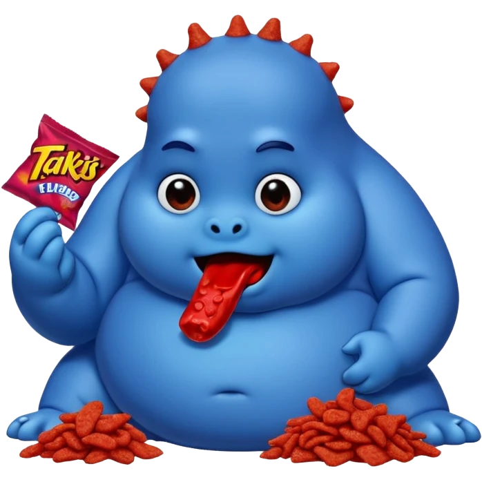 A fat blue takis Alive eating red takis emoji