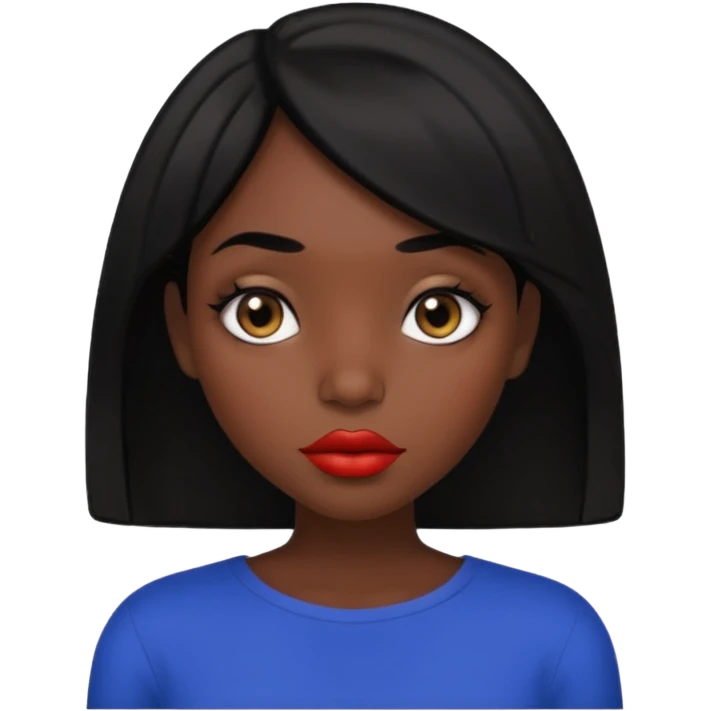 Dark skin gurl with black hair, big lips m, dark brown eye, octagon face shape and chinky eyes no red lipstick  emoji