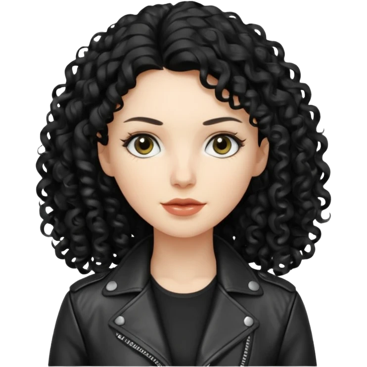 Chica blanca, con cabello negro largo y rizado, con chaqueta de cuero,arquitecta emoji
