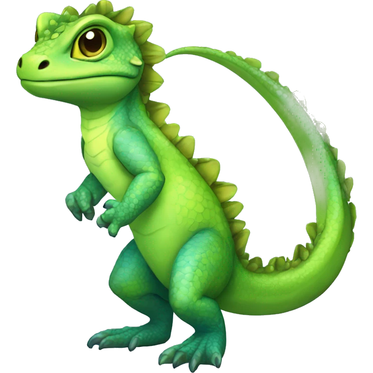 A Cyan Shiny Glossy Anthro-Lizard-Reptile-Salamandrian-Fakémon with dark-blue patterns and light-green belly Full Body emoji