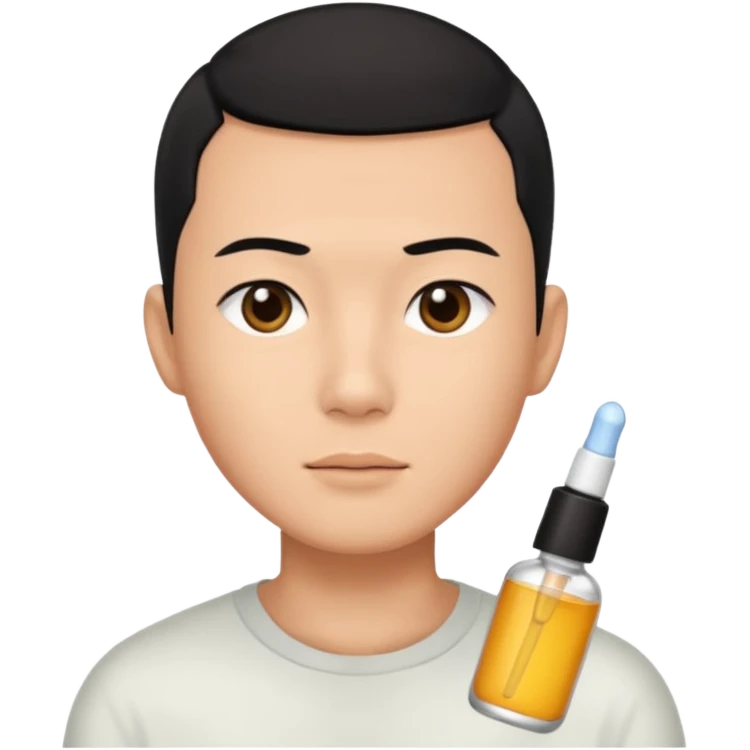 chinese man with buzz cut (black hair) doing skincare emoji