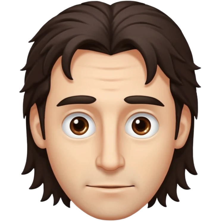 Handsome white man with big brown eyes long nose and dark brown messy hair cover his forhead and hair coming in eyes emoji