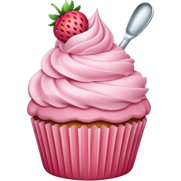 Strawberry cupcake with ice cream scoop style frosting  emoji