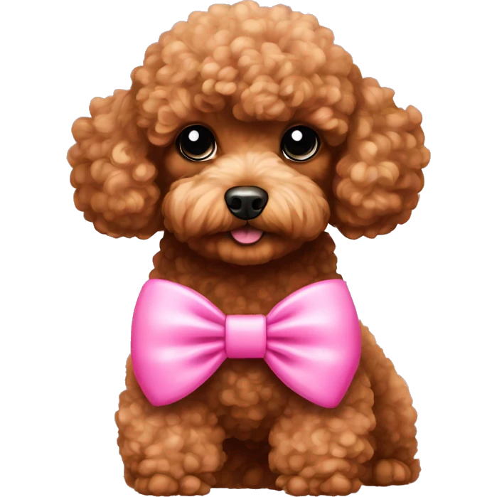 Brown toy poodle laying with pink bow emoji