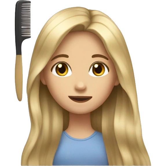 A girl with blonde skin combs her long brown hair emoji