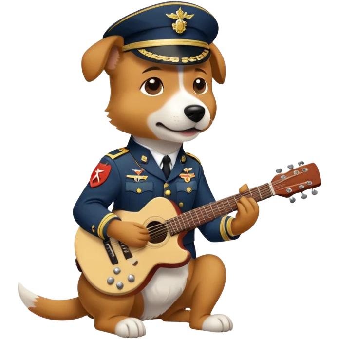 A dog playing the guitar in military uniform emoji