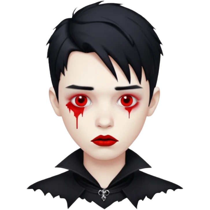 Goth boy with smeared red lipstick emoji