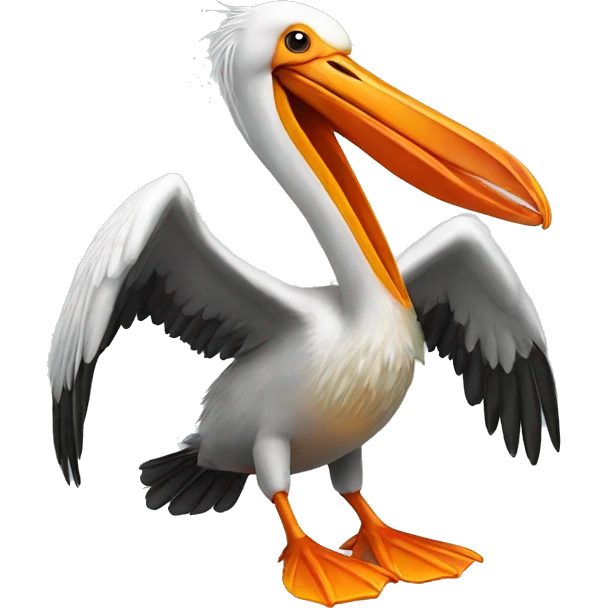 Pelican with orange wings and fire emoji